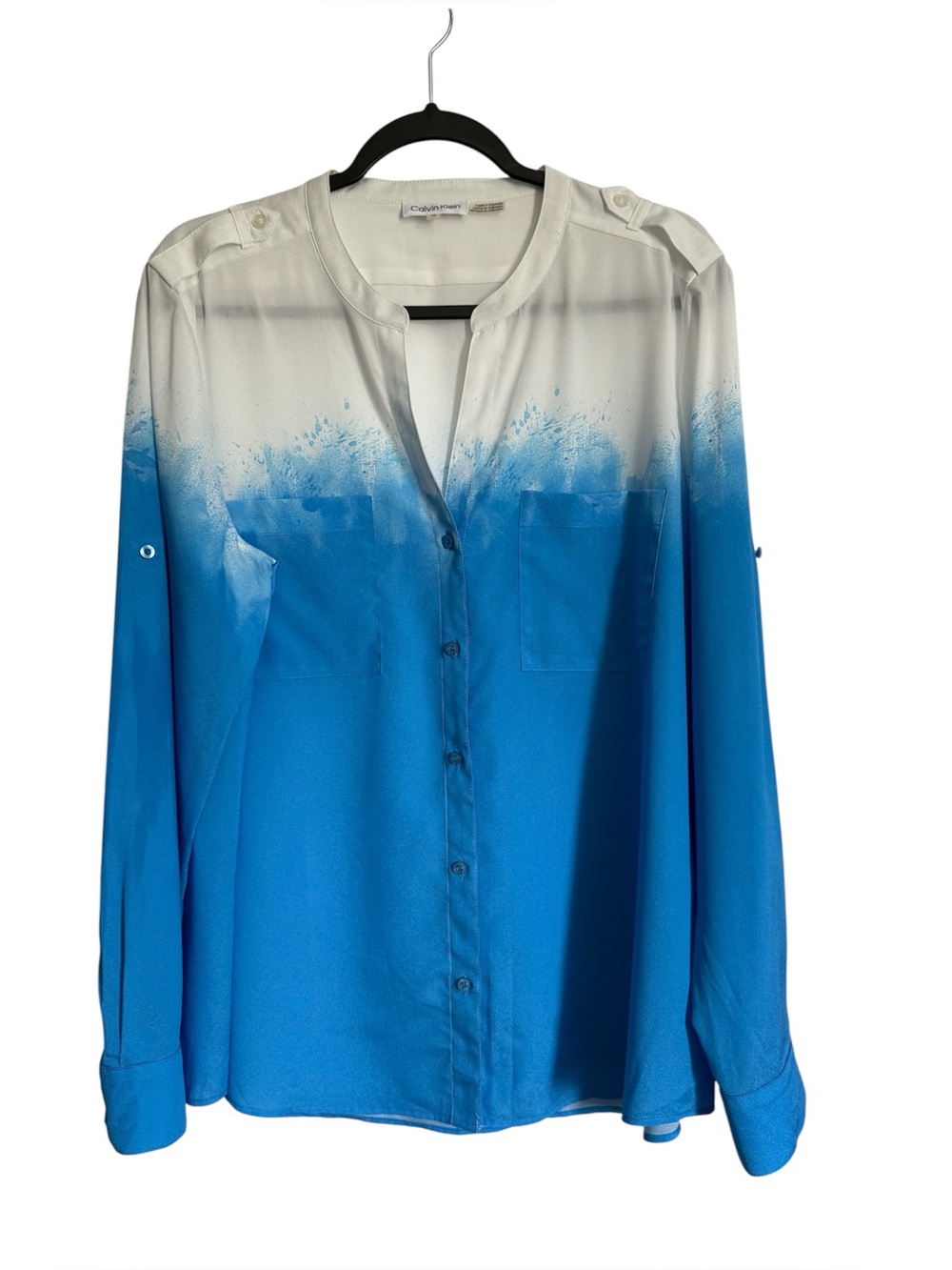 Calvin Klein White to Bright Blue Ombre Button-Down Shirt